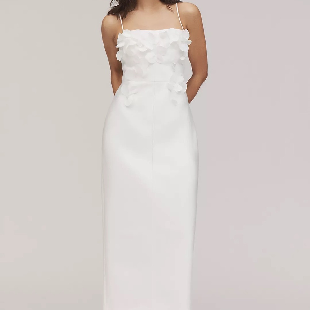 Acler Ivory Column Midi Dress with Floral Appliqué